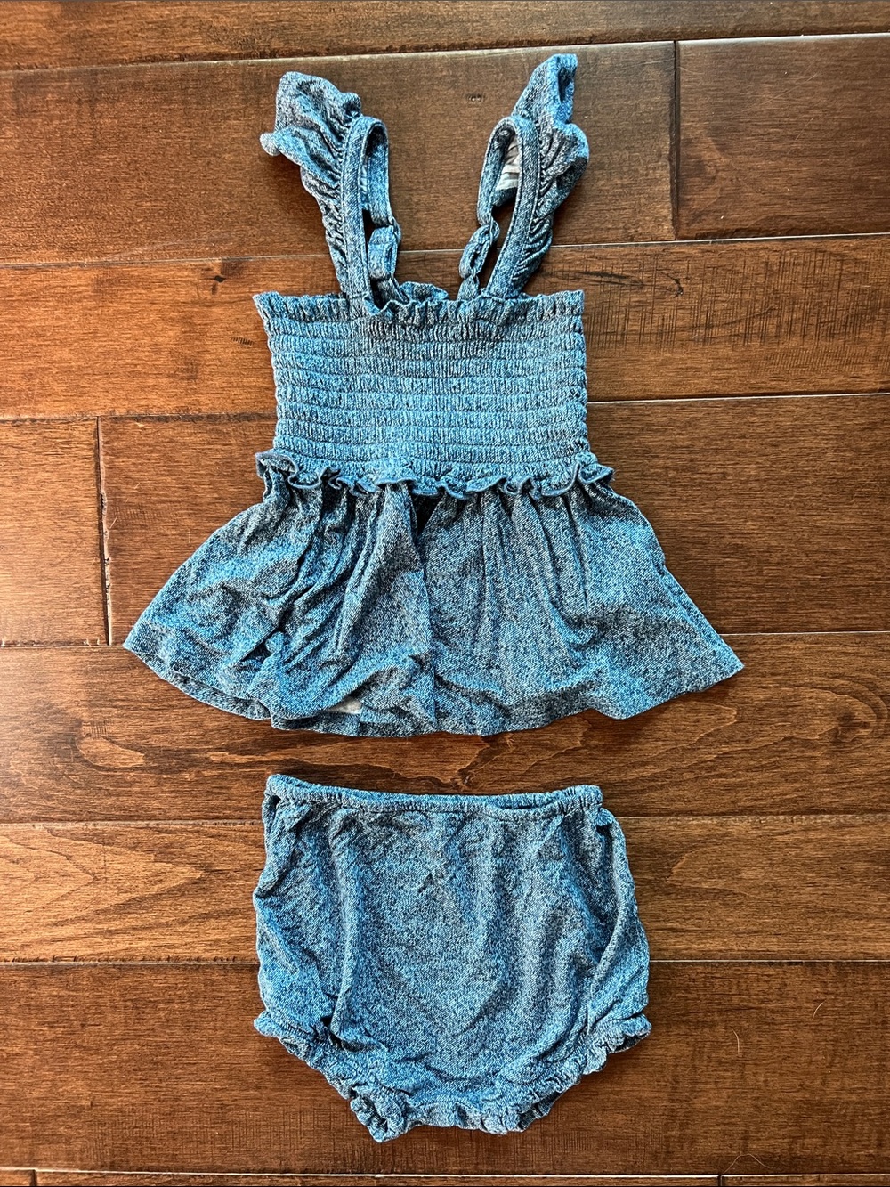Posh Peanut Heathered Blue Smocked Ruffle Tank & Bloomers